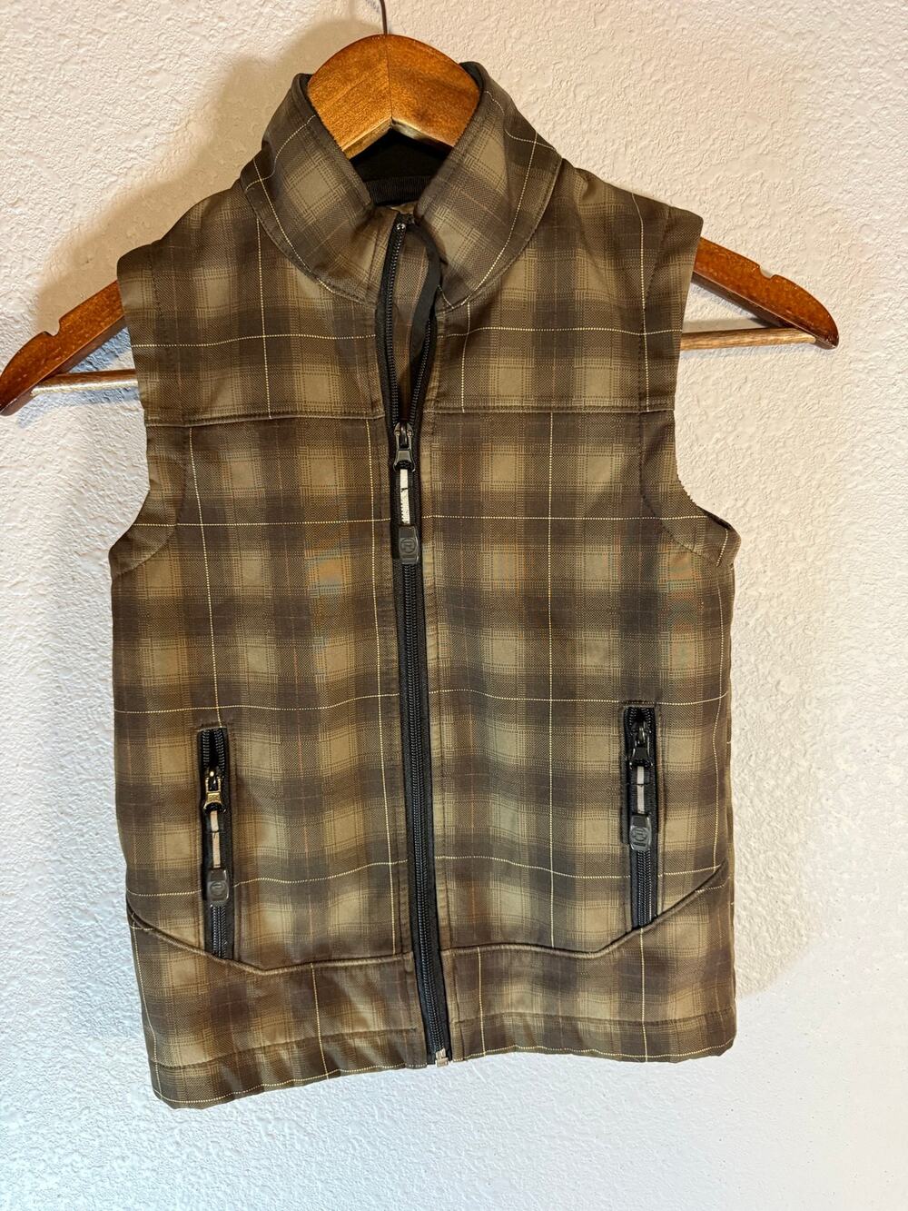 Roper Youth Small Brown Plaid Fleece Lined Full Zip Western Vest